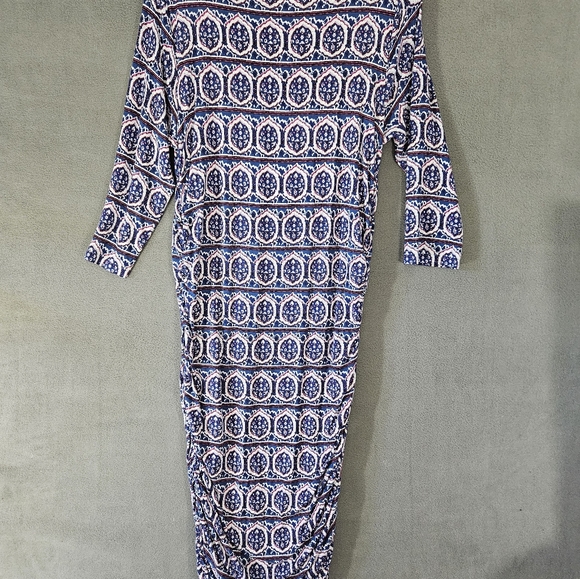 Moulinette Soeurs Ruched Column Dress Size XL Blue Medallion Motif Anthropologie - Picture 8 of 10